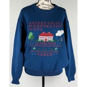 Essential Elements Vintage Pullover Alpabet with House print Sweater, size Large
